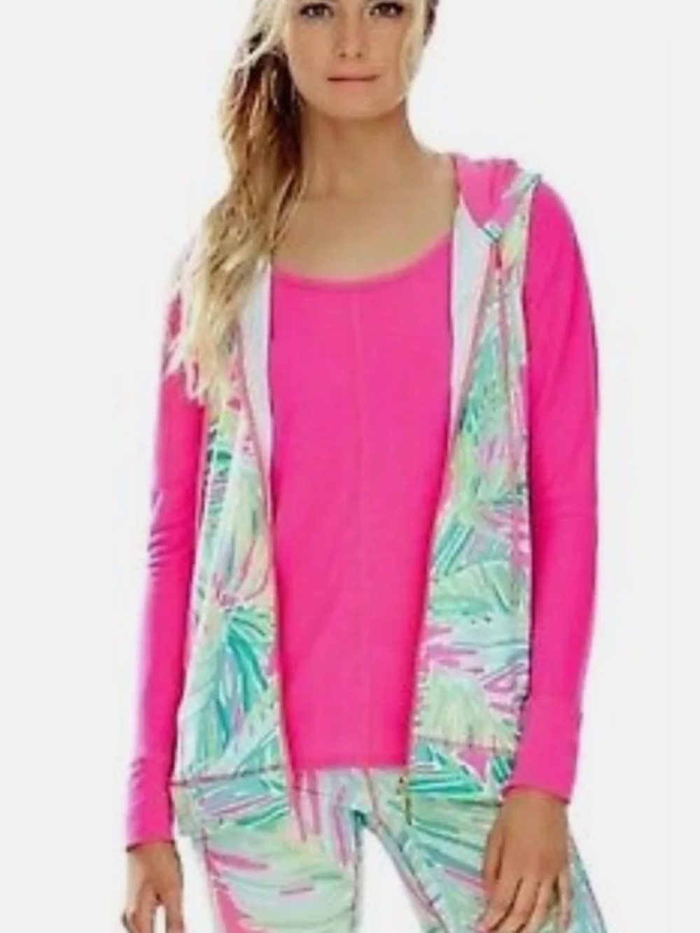Lilly Pulitzer Sleeveless Hooded Zip Front Hoodie Vest XS Tropical Storm